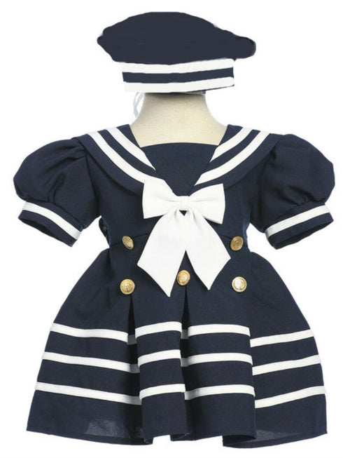 Rafael Baby Toddler Girls Bow Accent Nautical Dress Cap Outfit Set, Sizes 3 Months-4T - SophiasStyle.com